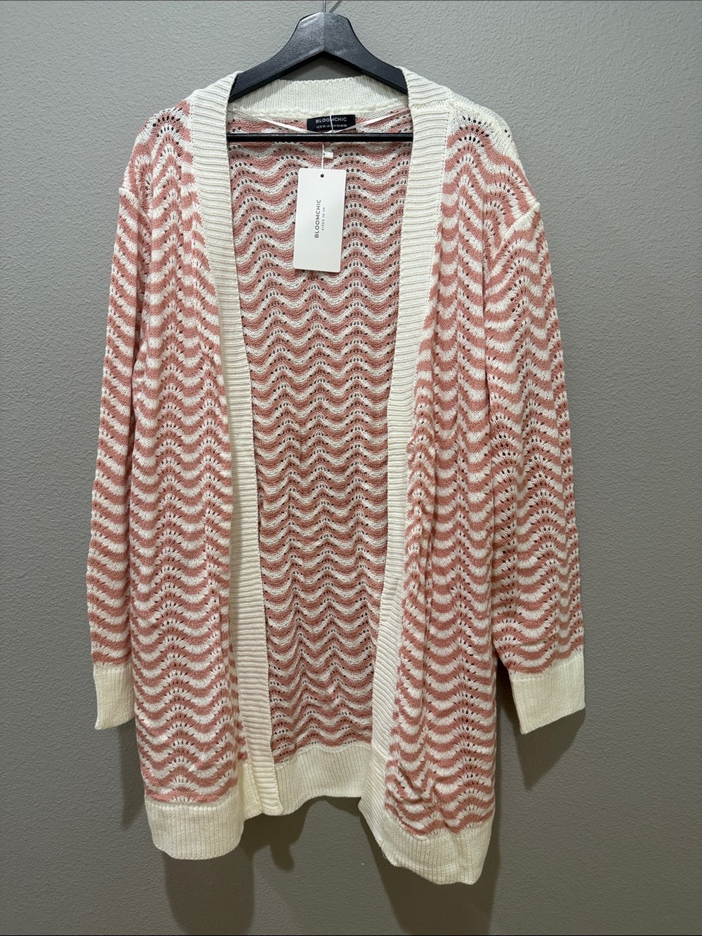 BloomChic Pink Cream Stripe Knit Open Cardigan Size 18/20